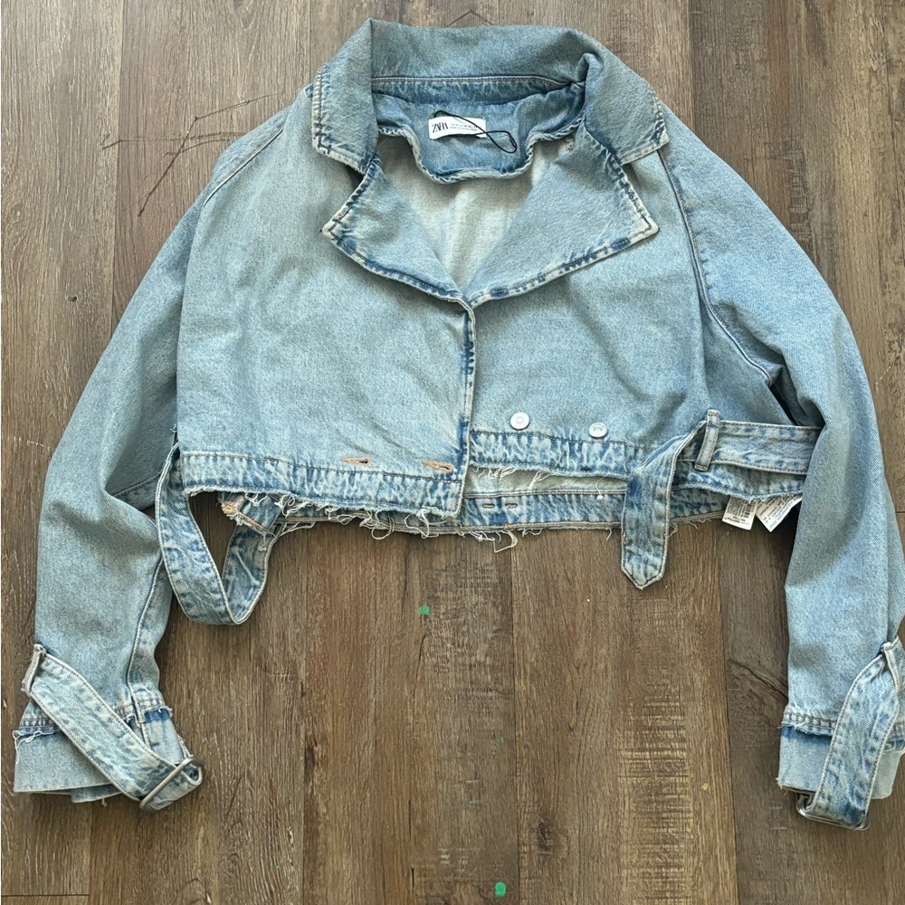 Used Zara Denim Crop Jacket - Size Medium